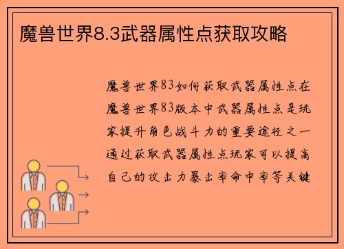 魔兽世界8.3武器属性点获取攻略
