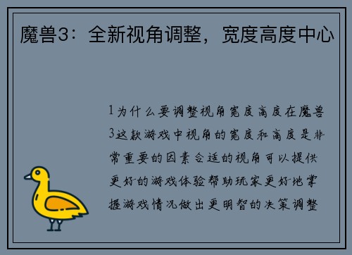 魔兽3：全新视角调整，宽度高度中心